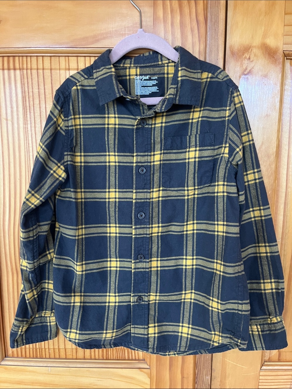 Cat & Jack Black and Yellow Plaid Button-Down Shirt